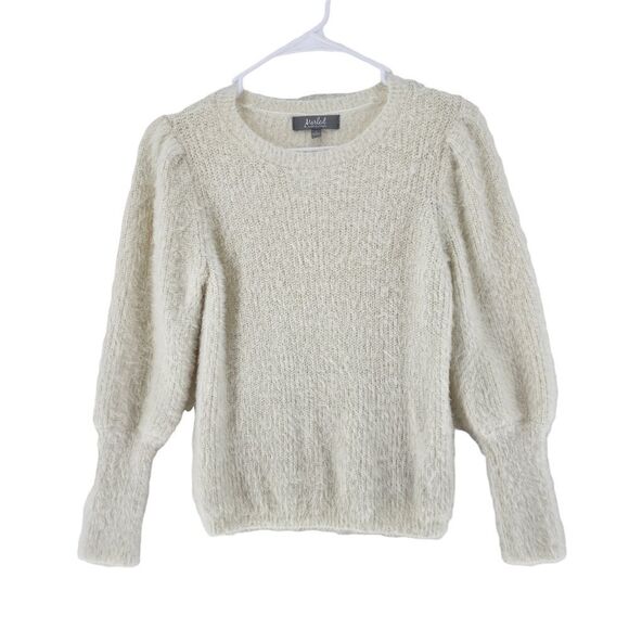Sweaters - Marled Reunited Clothing Women's Crew Neck Puff Sleeve Knit Sweater - S